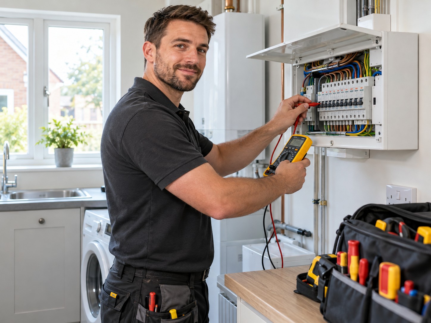 Innovation Electrical electrician testing a consumer unit