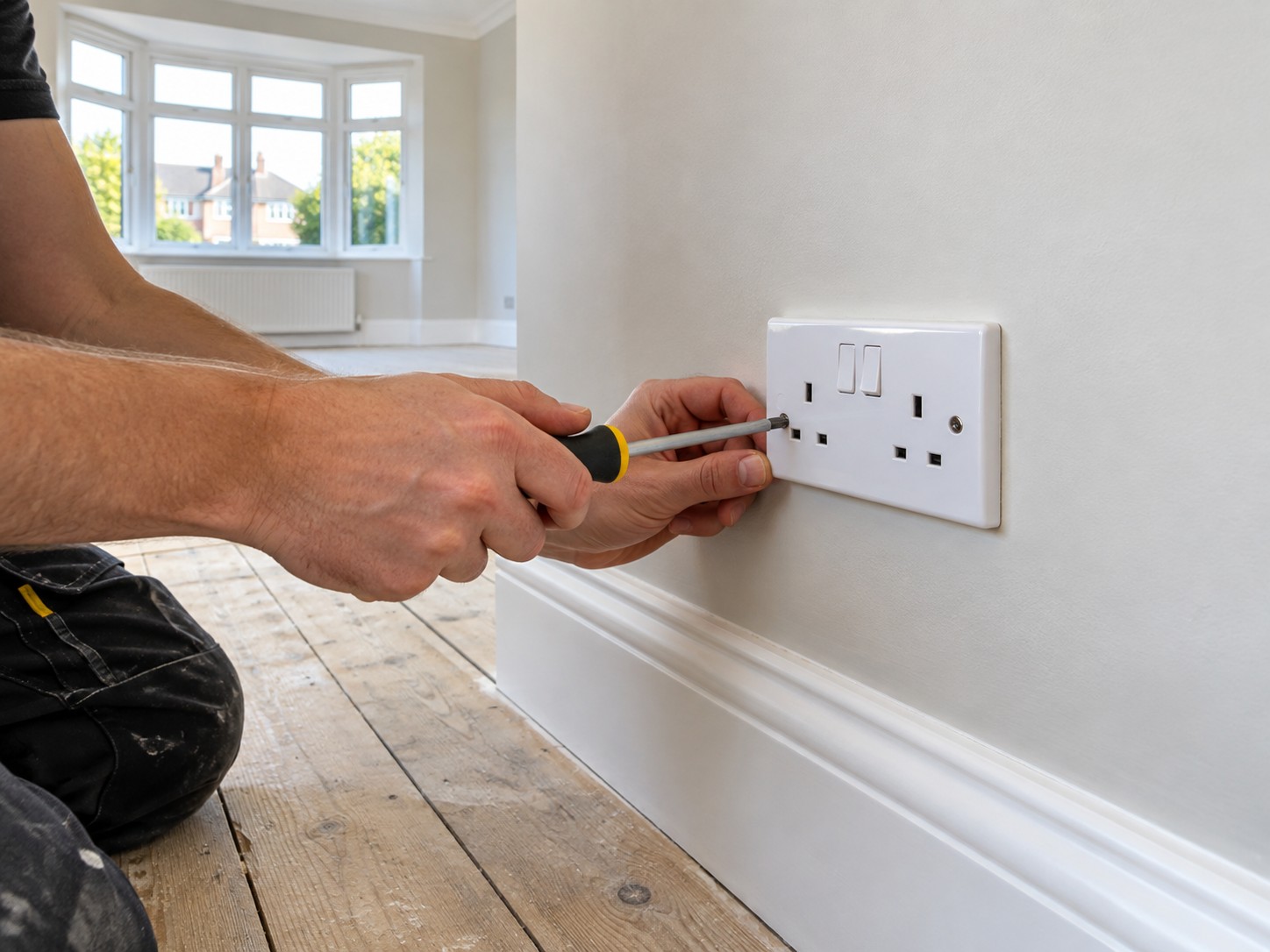 New sockets being fitted in a freshly decorated room